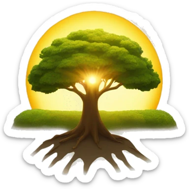 the sun and a tree under it and the shadow of the tree can be seen under it sticker