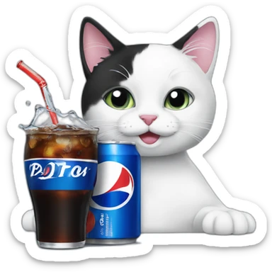Black and white cat drinking pepsi sticker