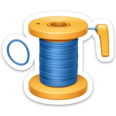 showing a hand neatly winding thread around a spool, yarn reel, or cable roll — showing the action of wrapping or coiling something around — smooth motion lines indicating circular movement, clean colorful emoji-style design sticker
