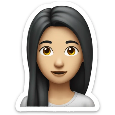 woman, hair to shoulders, normal nose, small lips, big cheaks, long eyebrowns, hair a bit on the forehead, big shoulders, black hair, apple ios memo sticker