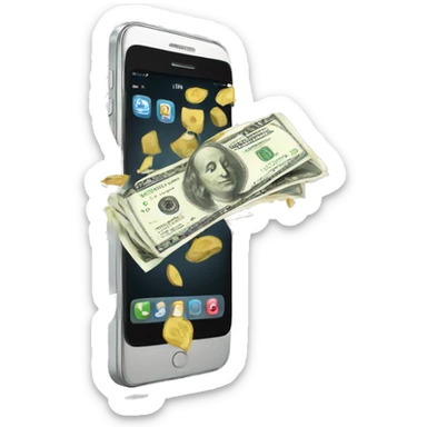 phone with money bursting out of the screen sticker