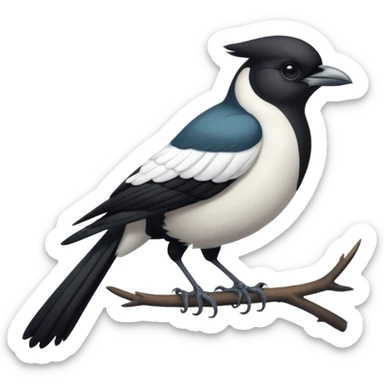 Eurasian magpie, simple, clear, white and black bird with long tail, facing forward sticker