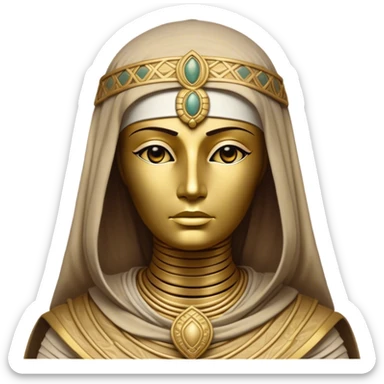 Cinematic Noble Mummy Portrait Emoji, Regal and timeless, with a meticulously wrapped, ancient form in muted earth tones accented by faded gold, exuding an air of forgotten majesty and solemn duty, simplified yet elegant with intricate bandage details, highly detailed and softly glowing, evoking the dignified mystery of an eternal sentinel guarding long-lost secrets! sticker