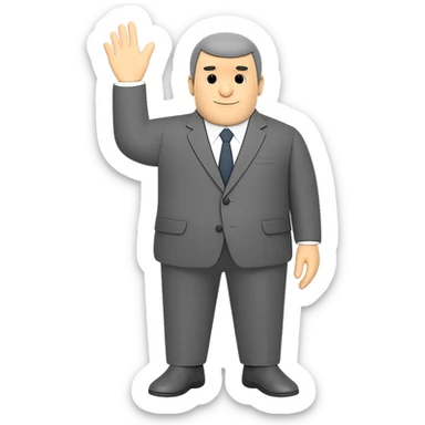 Make the white man in a gray suit and shoes with one hand raised bigger framed with broader shoulders and a more robust build, keep no background. sticker