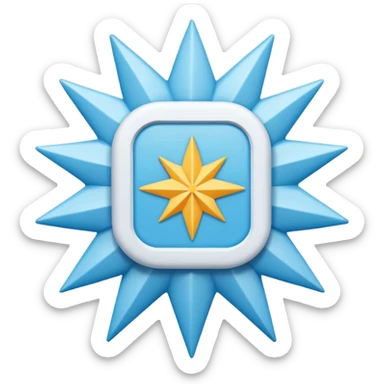 A high-resolution 2D icon of an Instagram-style verified badge. A vibrant light blue rounded-point starburst shape (rosette) with a clean, thick white checkmark in the center. Soft matte plastic texture. sticker