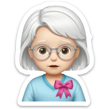white haired little baby with glassess and ribbon on hair sticker