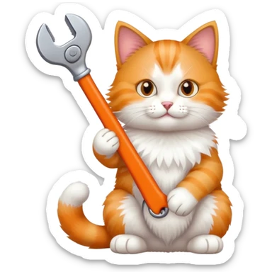 cat full body sitting and playing with a toy wrench sticker