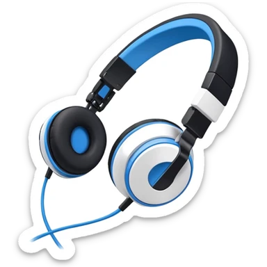A 3/4 view of a pair of Black and blue and white headphones sticker