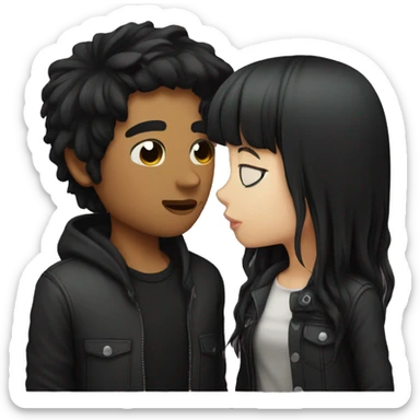 Black haired emo couple kissing  sticker