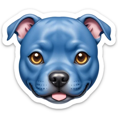 Cinematic Cute Blue Staffordshire Bull Terrier Portrait Emoji, Head tilted playfully and inquisitively, featuring a glossy blue Fur with a healthy sheen, round, sparkling dark eyes filled with curiosity, Simplified yet irresistibly adorable features, highly detailed, glowing with a warm, friendly glow, high shine, affectionate and spirited, stylized with a touch of whimsy, bright and endearing, soft glowing outline, capturing the essence of a mischievous yet loving pup, so playful it feels like it could bound out of the screen and into your arms! sticker