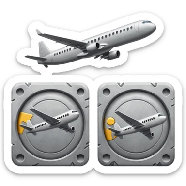 Two large grey rectangle with a plane flying in their direction sticker