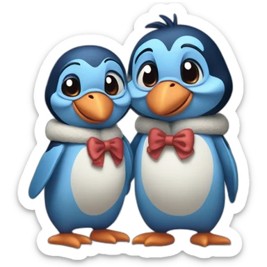 pareja de pingüinos disfrazados de stitch sticker