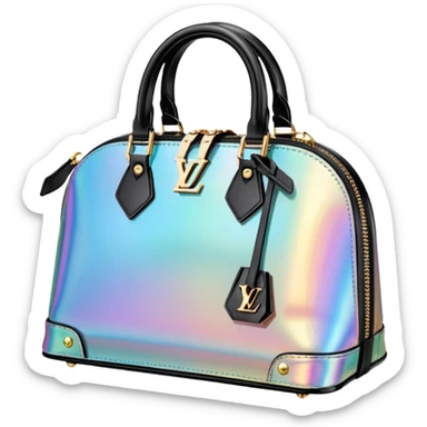 Isolated, rendering, detailed Louis Vuitton bag in futuristic iridescent holographic hues sticker