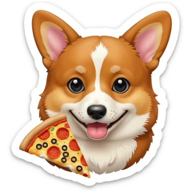 black tri-color corgi eating pizza sticker