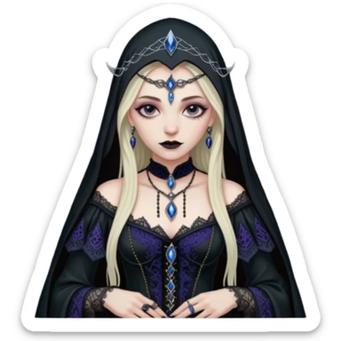 Lena Lovich as a gothic sorceress in huge dirty lace sticker