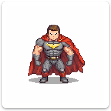 round superhuman icon with super strength, muscular hero with cape sticker