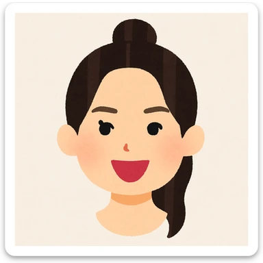 Kendall Jenner's head in Irasutoya style, friendly and cartoonish, simple shapes, soft colors, cheerful expression sticker