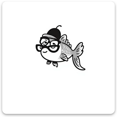 A hand-drawn goldfish with a derpy expression wearing oversized glasses sticker