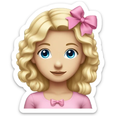 Cute blonde girl with blue eyes and a pink bow in her hair sticker