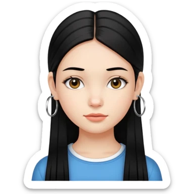 a young girl, with fair skin has medium length straight black hair and with hoops earrings. sticker