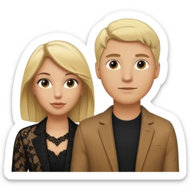 Love tan woman blonde hair and black lace  with blonde man Brown shade jacket sticker