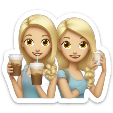 Two Girls with blonde hair drinking iced coffee sticker