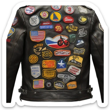the back of a leather motorcycle jacket sticker