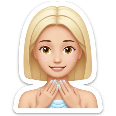woman receiving gentle facial massage, calm expression, pastel colors, spa atmosphere, emoji style sticker