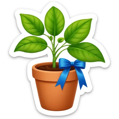 Award-winning plant with blue ribbon in a garden pot sticker