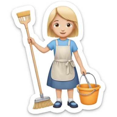 child helping parents with simple chores like sweeping or setting the table, cheerful and helpful sticker