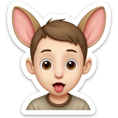 a boy with small eyes with big ears and with his tongue out sticker