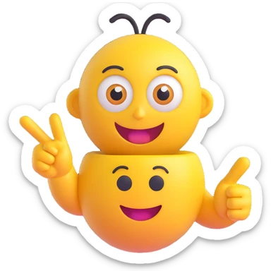A yellow round emoji character with big eyes and a confident smile, clearly pointing both index fingers at itself. Strong “ME!” expression. Bold cartoon style, isolated on white sticker