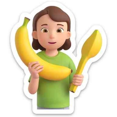 Create a 3D DreamWorks-style sticker of the child from the reference image, preserving the child's unique appearance, facial expression, and the piece of banana in hand. Render in 3D emoji style with a soft, expressive, and slightly exaggerated DreamWorks look. No background. sticker