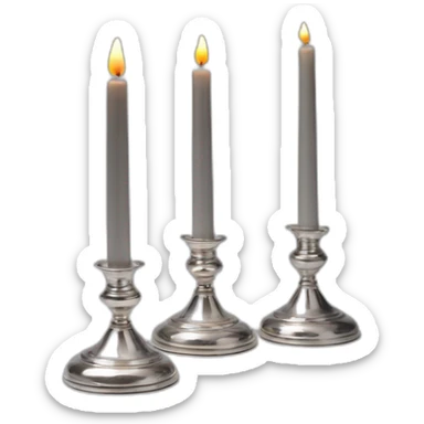 2 large and another small shabbat candles in silver candlesticks  sticker