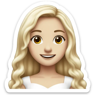 smiling girl in white dress long hair sabrina carpenter sticker