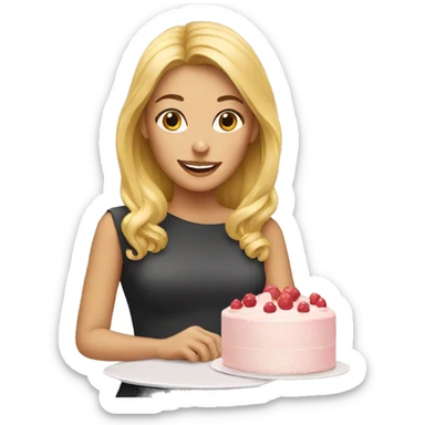 Blond woman and cake sticker