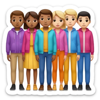 A row of five people standing one behind the other, all facing to the right sticker