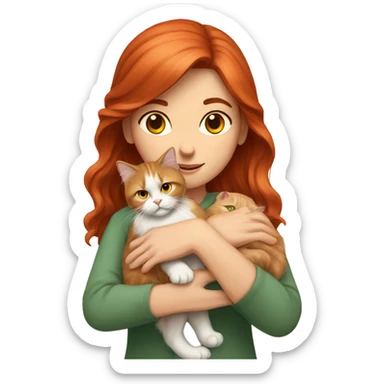 A red-haired girl holds a Persian cat in her hands sticker