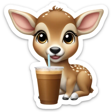 Baby deer drinking iced coffee sticker