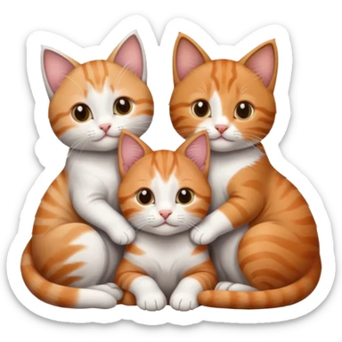 3 kittens cuddling together all different colours, the first one is grey and white, the second is ginger and white and the third is brown tabby and white sticker