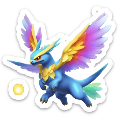 Celestial Colorful Vibrant Colors Flying Advanced Fakémon-Legendary-Pokémon-Creature Full Body sticker