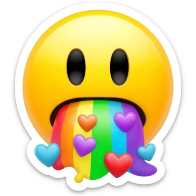 Standard yellow Smiley face barfing out a rainbow with hearts sticker