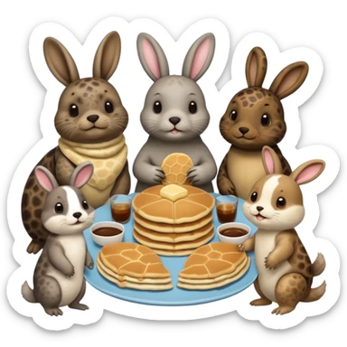 Seal, dog, bunny, turtle eating pancakes in 1 image sticker