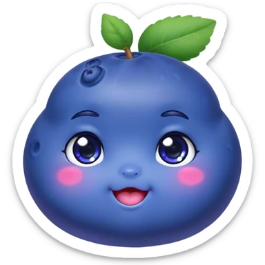 Cute Kawaii Blueberry, small and chubby, deep blue-purple with a tiny leafy crown, bright sparkling eyes, a soft round body, cute blushing cheeks, full of berry sweetness! sticker