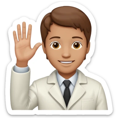 Radiografía de mano sostenida por un hombre con bata blanca  piel clara cabello café saludando sticker