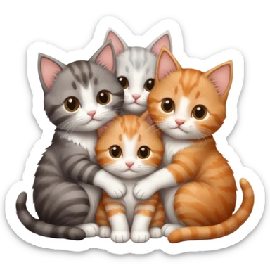 3 tiny kittens cuddling together all different colours, the first one is grey and white, the second is ginger and white and the third is brown tabby and white sticker