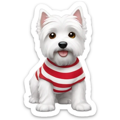 westie wearing red striped tshirt sticker