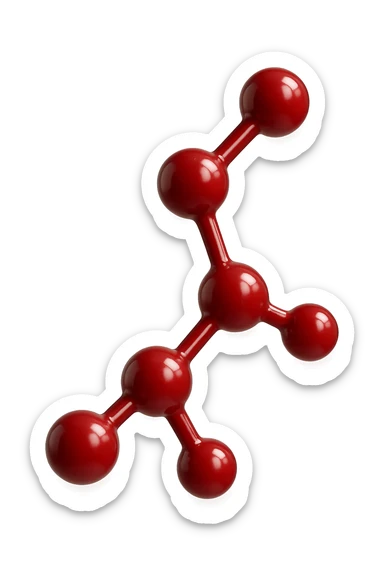 molecola chimica 3d rossa lunga iperrealistica fluttua in aria, 4k sticker