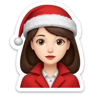 brunette woman with wearing Santa sticker