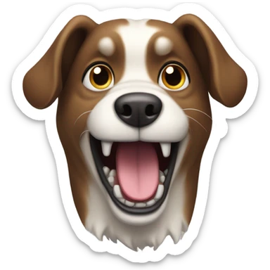 A dog with wild scary looking tooth but a smile  sticker